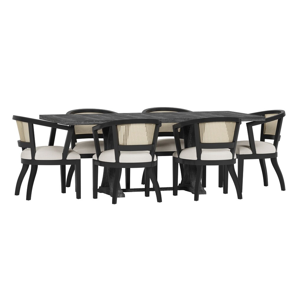 Delwood Velvet and Cane Upholstered 7 Piece Dining Set by Christopher Knight Home