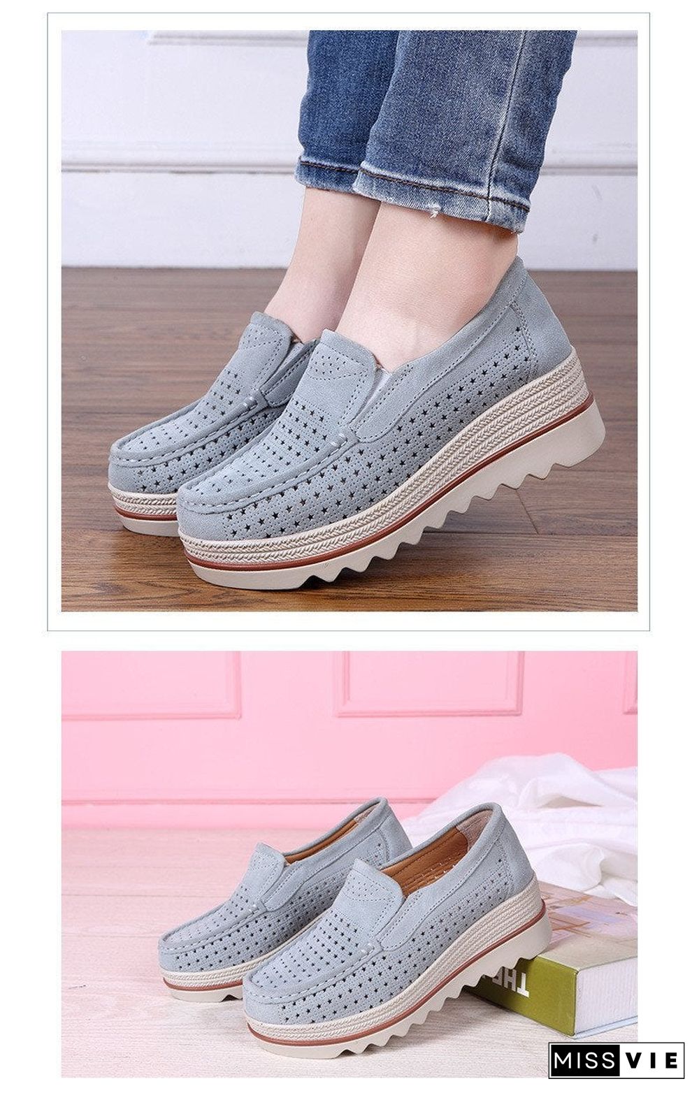 Women Shoes Platform Sneakers Slip on Flats Loafers Moccasins Hollow Out Casual Shoes