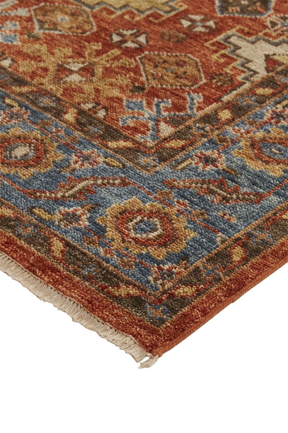 Irie Hand Knotted Rust and Blue Rug by BD Fine