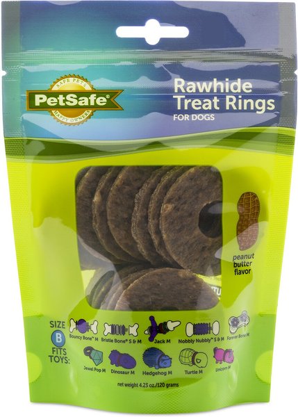 PetSafe Busy Buddy Natural Rawhide Peanut Butter Rings Dog Treats， Size B