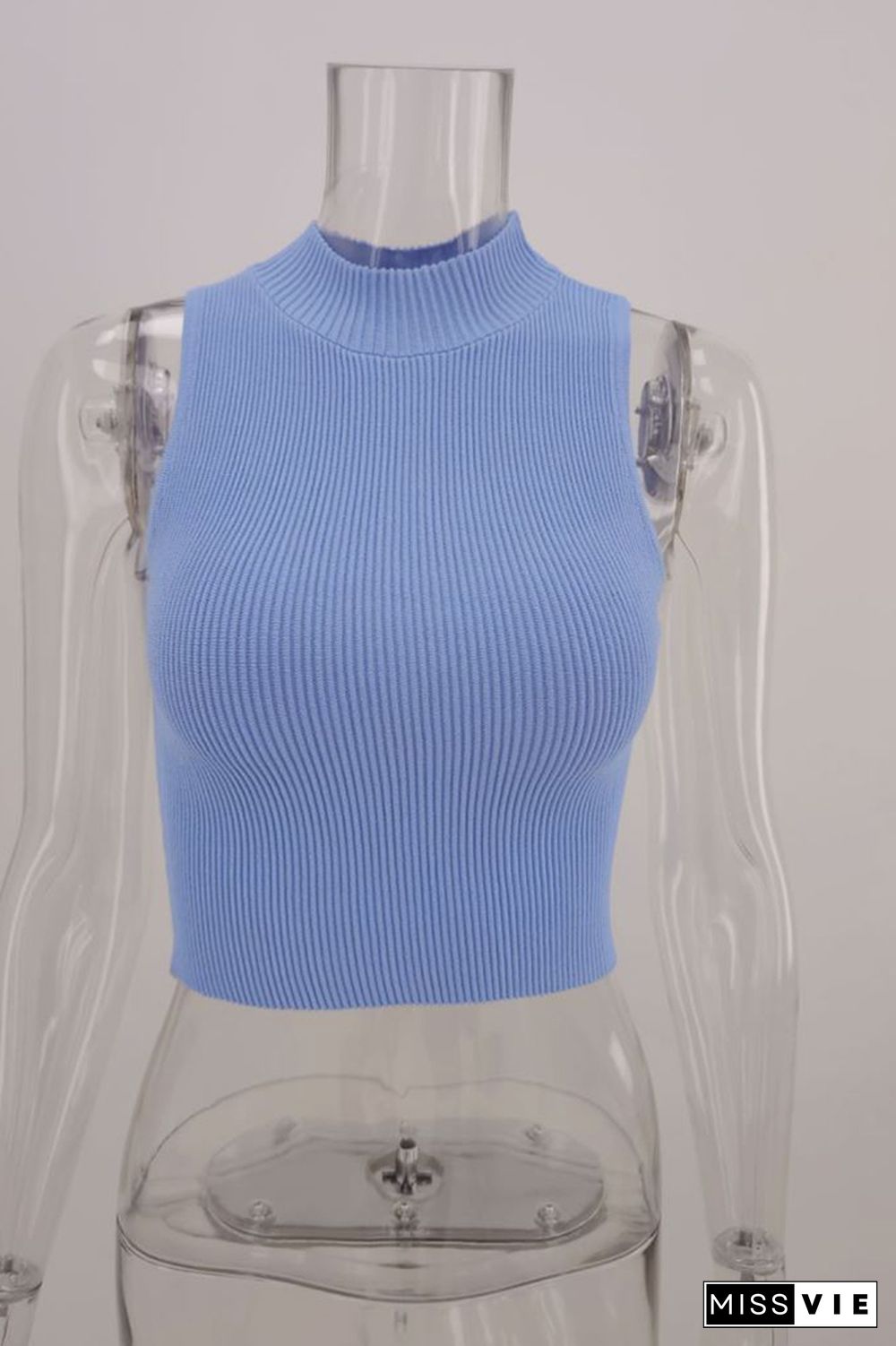 Solid Color O-neck Sleeveless Knit Tank Top Wholesale