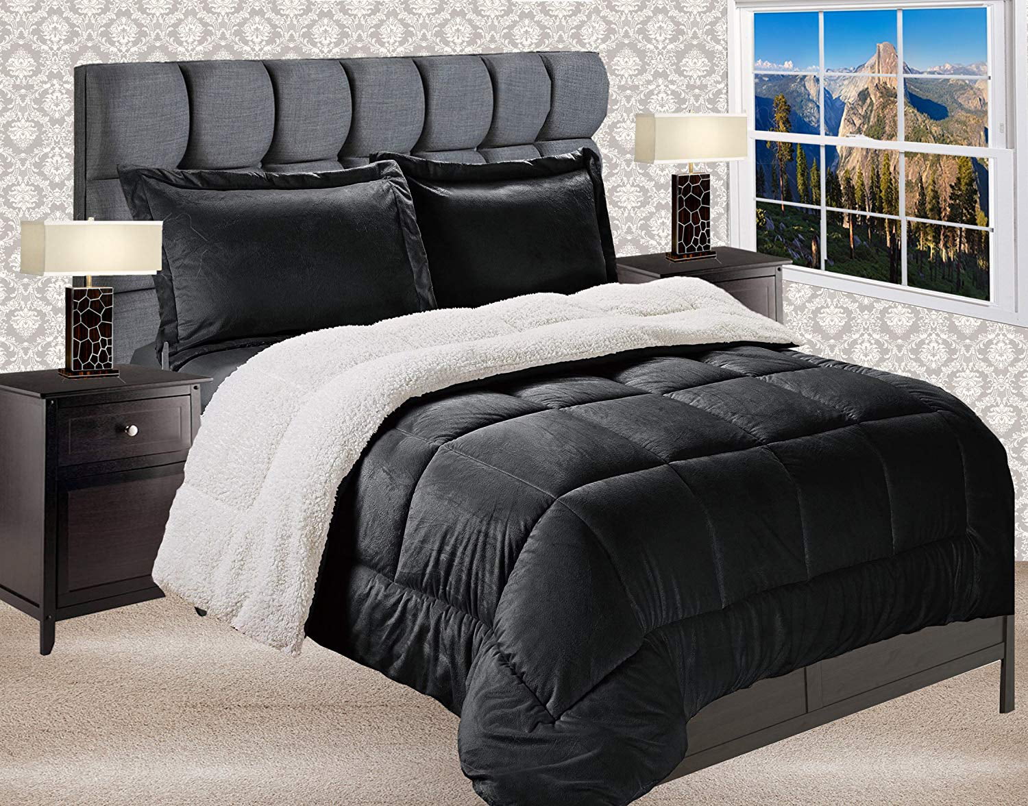 Elegant Comfort Reversible Down Alternative Micro Suede 3 Piece Comforter Set Queen Black