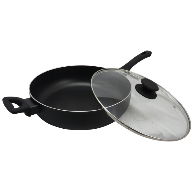 Oster Ashford 5 Quart Aluminum Saute Pan With Tempered Glass Lid In Black