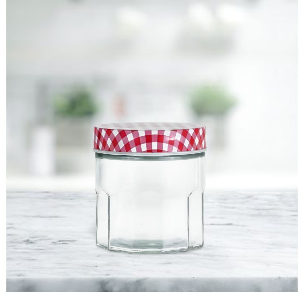 Amici Home Farmstead Glass Canister Embossed Facets And Red Gingham Lid Small 28oz Capacity Perfect For Pantry Storage And Kitchen Decor