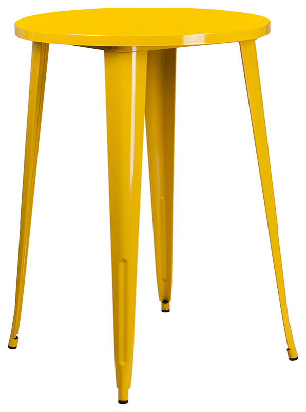 30 quotRound Metal Indoor/Outdoor Bar Table Set  Yellow   Industrial   Outdoor Pub And Bistro Sets   by First of a Kind USA Inc  Houzz