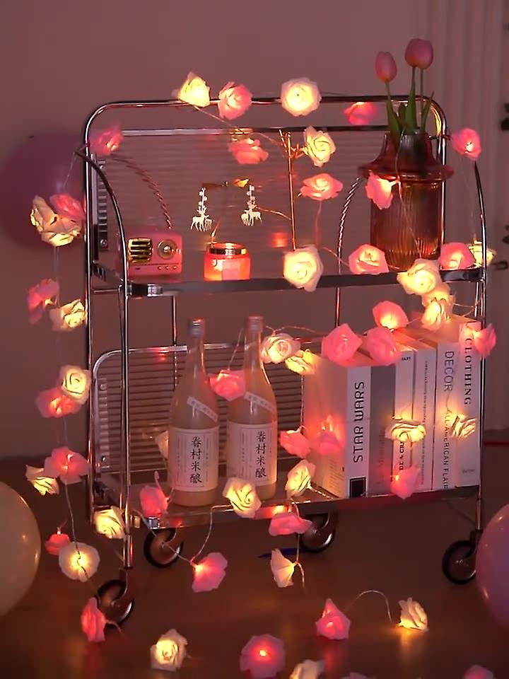 Rose Flower Battery Lights String Fairy 20 Led Battery Wedding Party Garden Decor