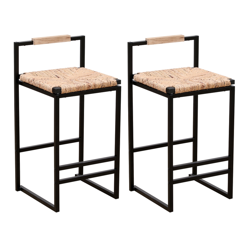 Set of 2 Pub Chairs Bar Stools with Woven Seat  Unique Bar Chairs with Footrest  Counter Height Dining Chairs  Accent Chairs