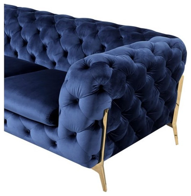 Divani Casa Quincey Transitional Velvet Fabric Upholstered Sofa in Blue   Midcentury   Sofas   by Homesquare  Houzz