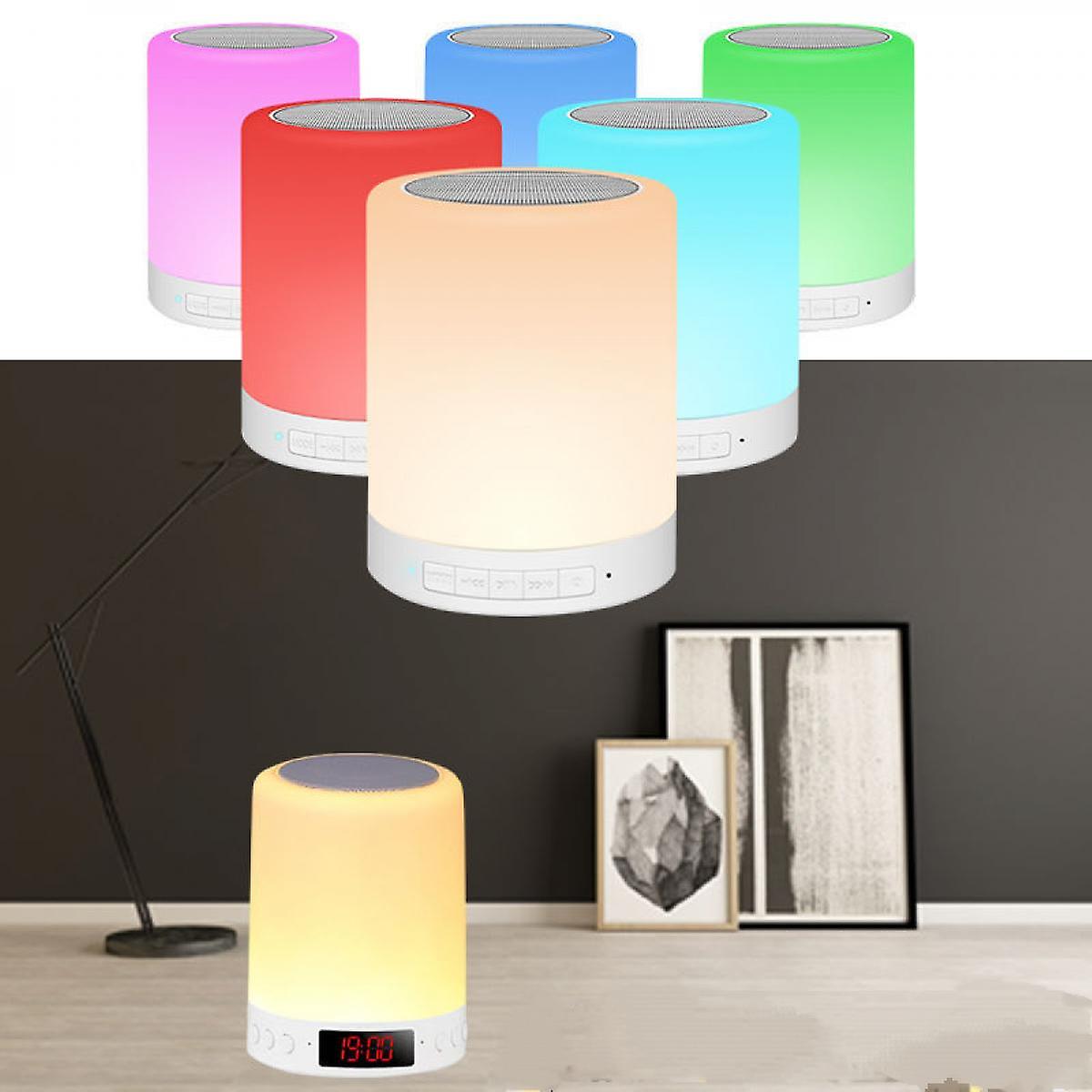 Touch Sensor Night Light Bedside Table Lamp With Alarm Clock Fm Radio，dimmable Warm Light and 7 Color Changing Portable Lantern