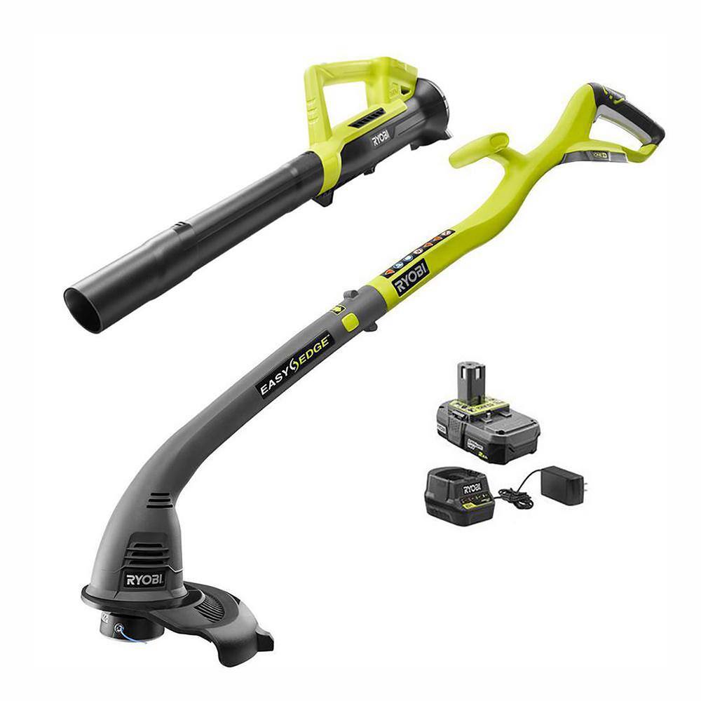 RYOBI ONE+ 18V Cordless String TrimmerEdger and BlowerSweeper Combo Kit with 2.0 Ah Battery and Charger P2036