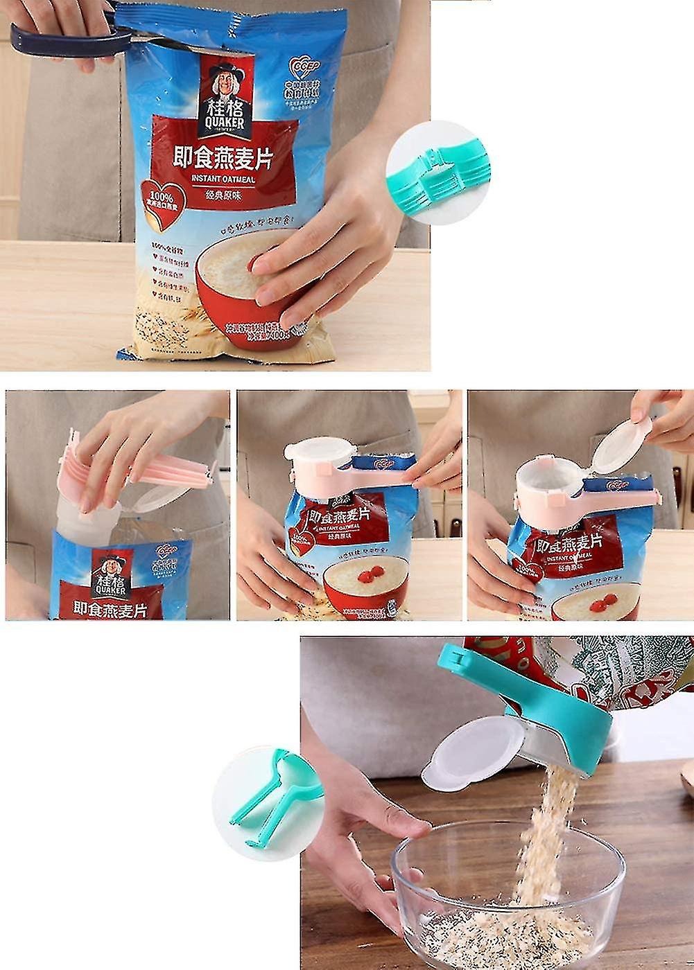 Food Storage Sealing Clips With Pour Spouts， 4-piece Food Bag Clips， Moisture-proof Clamp， Snack Sealing Clamp Blue + Green + Pink + White