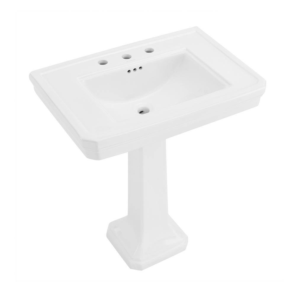 Swiss Madison Voltaire 2-Piece Ceramic Rectangular Vessel Pedestal Sink in Glossy White SM-PS316