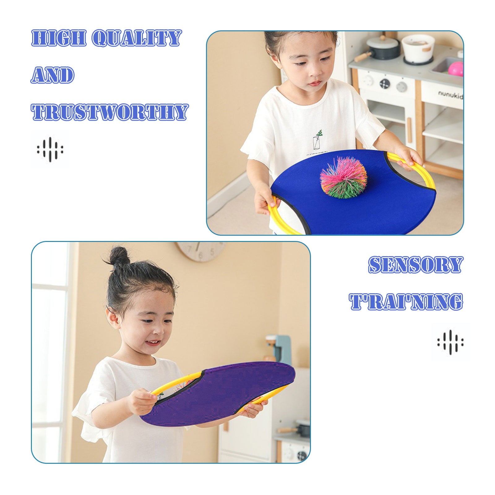 Bouncy Paddle and Stringy Ball Toss and Catch Game for Kids All Ages Safe Play Indoors or Outdoors，Blue and Purple