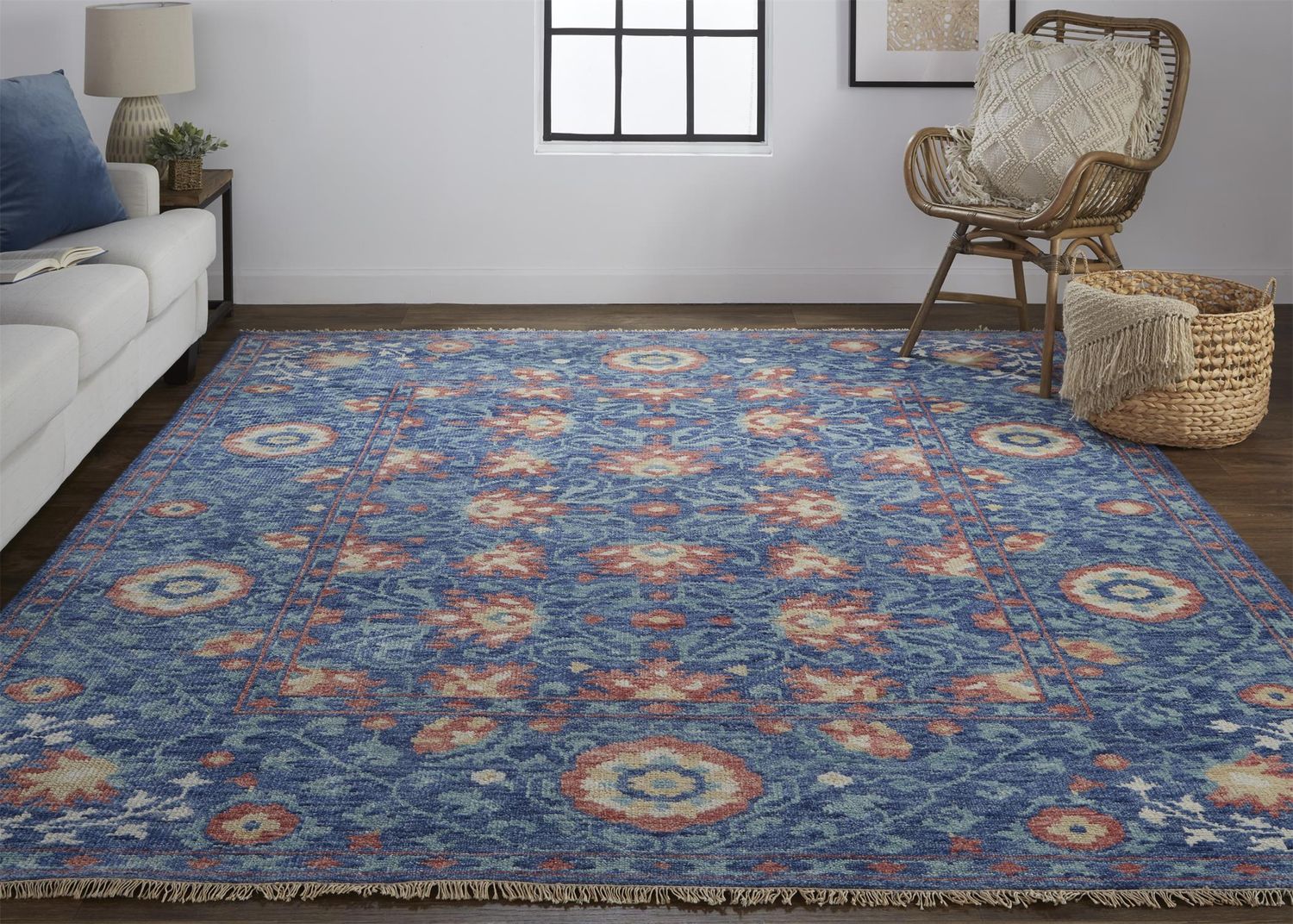 Bennet Hand Knotted Blue and Orange Rug by BD Fine