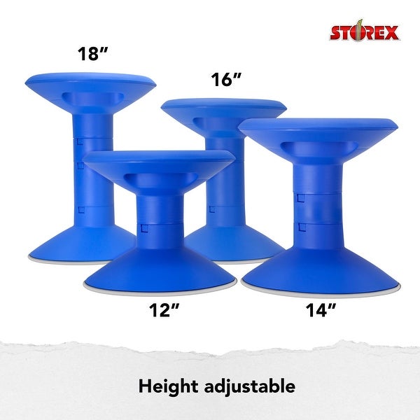 Backless Plastic Wiggle Stool， Adjustable 12-18 inch Seat Height， Blue