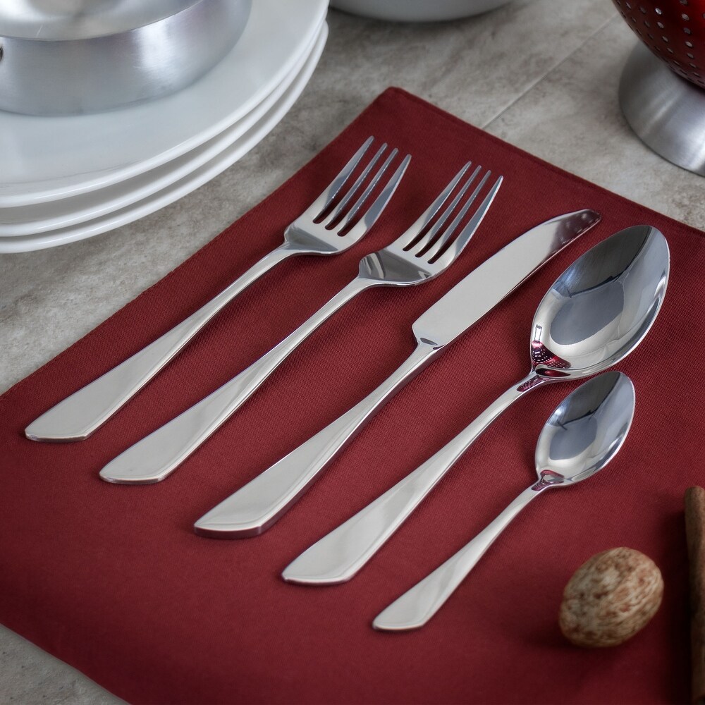 MegaChef Gibbous 20 Piece Flatware Utensil Set  Stainless Steel Silverware Metal Service for 4 in Silver