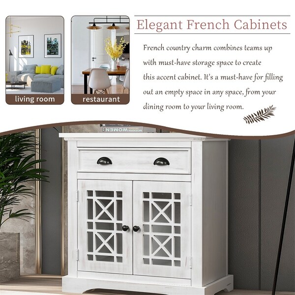 White Retro Storage Cabinet wih Doors Wood Drawer Storage Chest