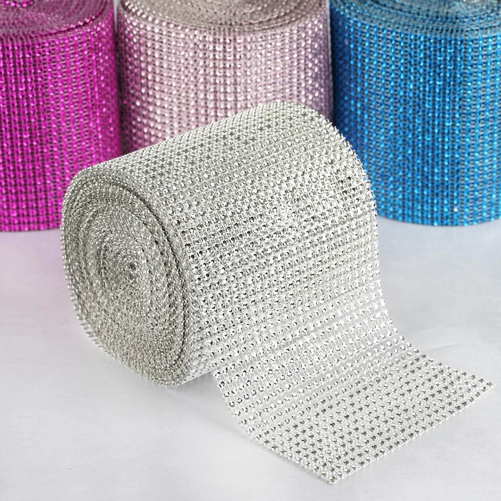 Shiny Silver Diamond Rhinestone Ribbon Wrap Roll, DIY Craft Decor 5