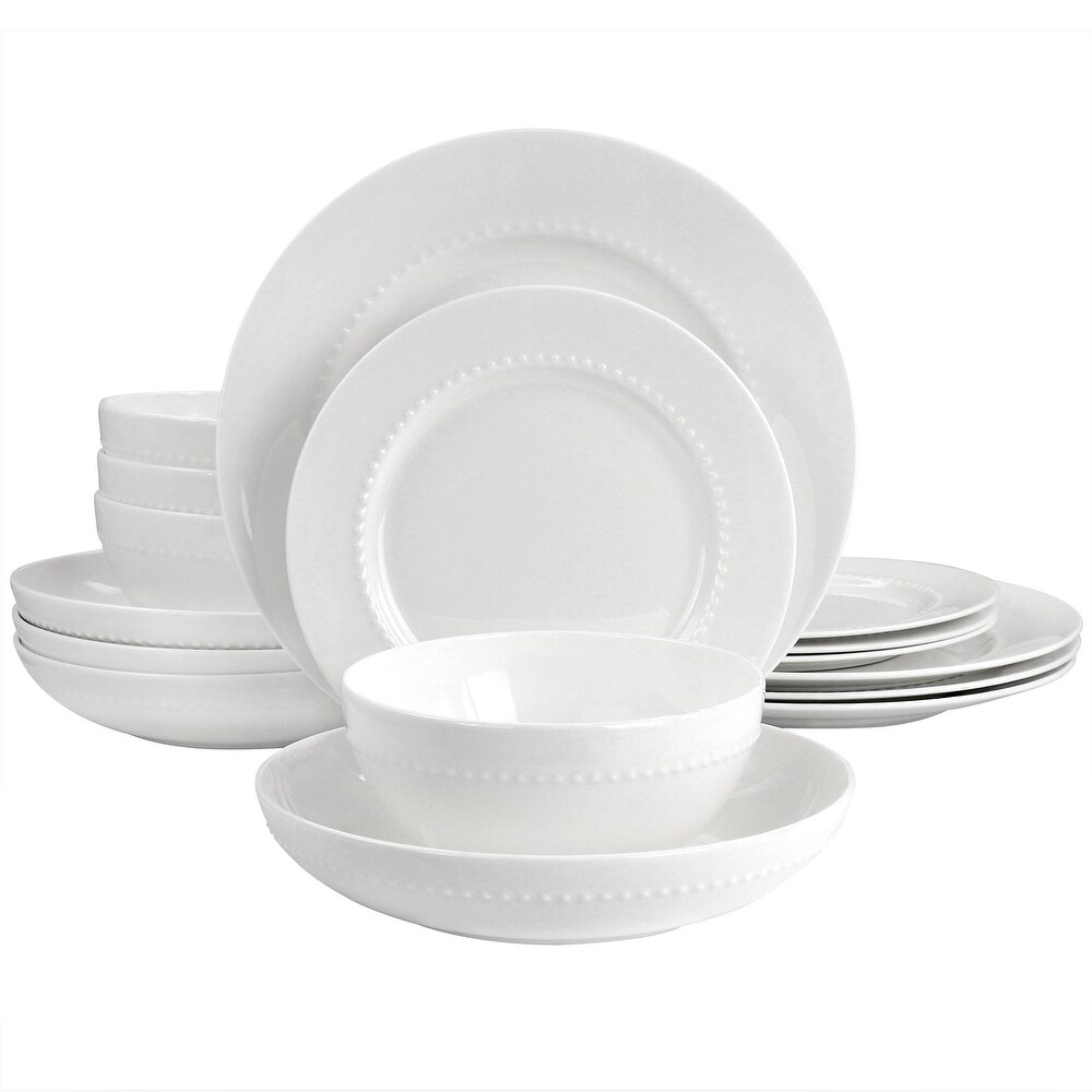 Gibson Elite Embossed Bone China 16 Piece Double Bowl Dinnerware Set in White   16 Piece Set