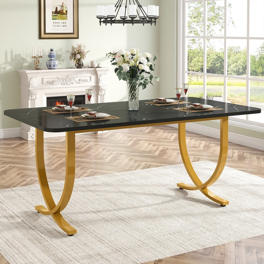 63 Inch Black Rectangular Dining Table for 4 to 6  63 Inch Modern Kitchen Table