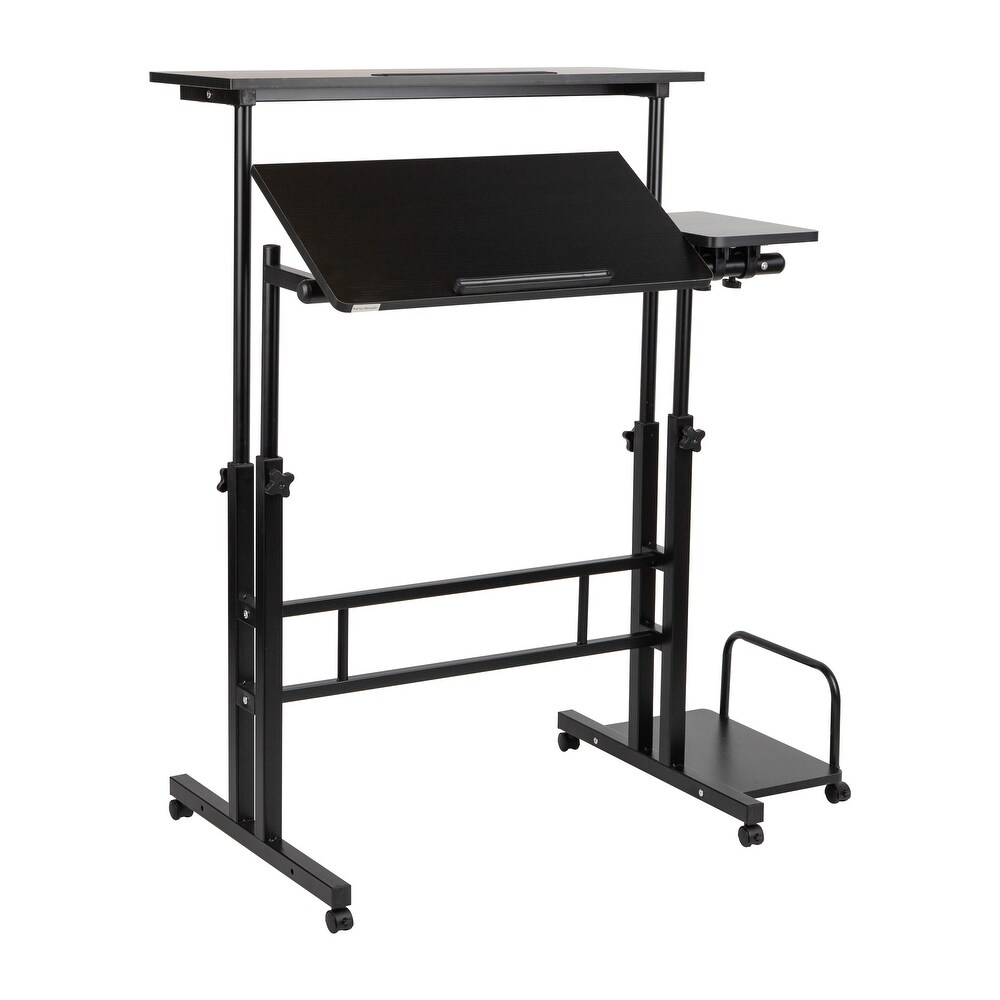 Mind Reader Woodland Collection  Mobile Sit/Stand Desk  Height Adjustable  Tiltable  Lockable Casters