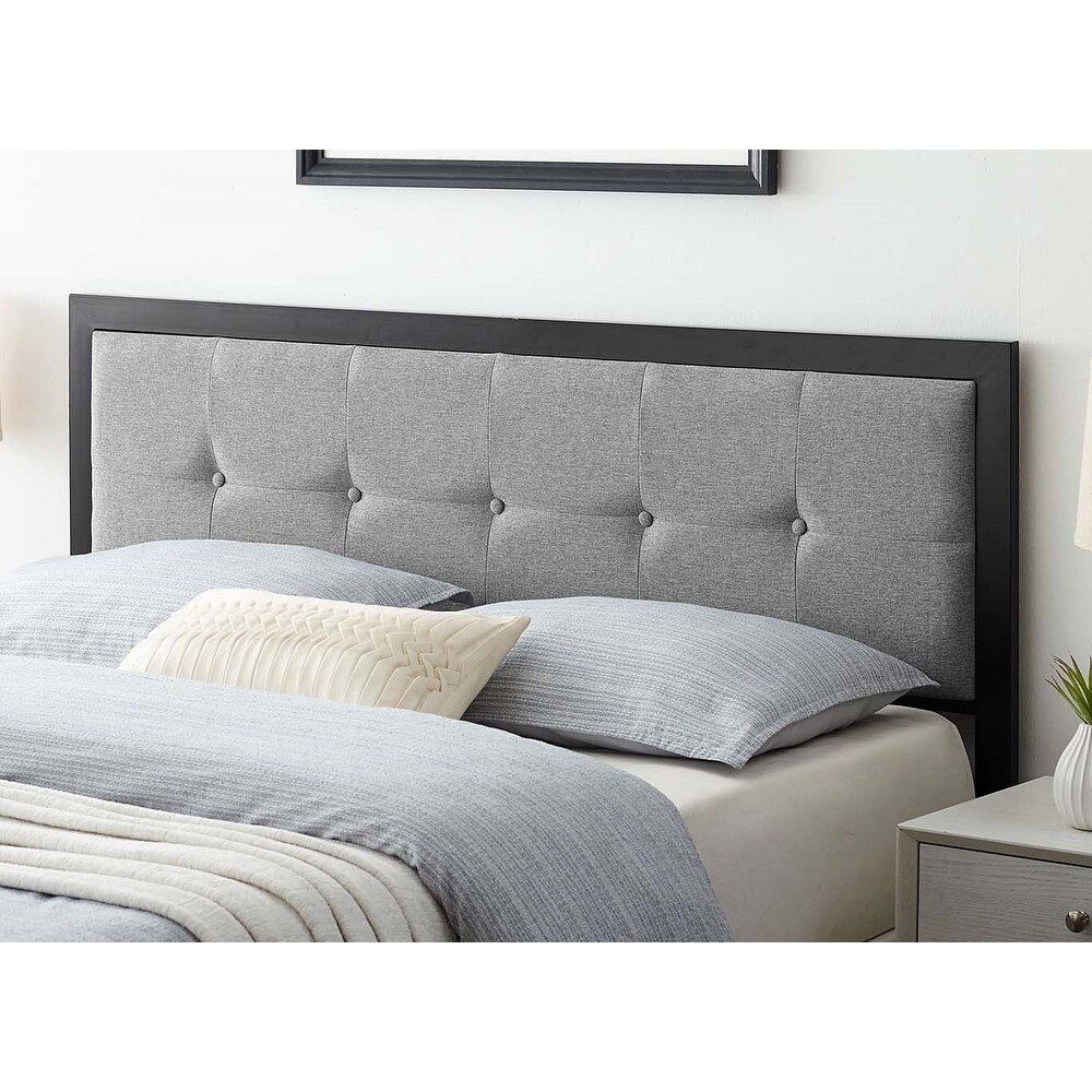 Waldorf Modern Light Grey Fabric Button Tufted Upholstered Full Size Metal Headboard