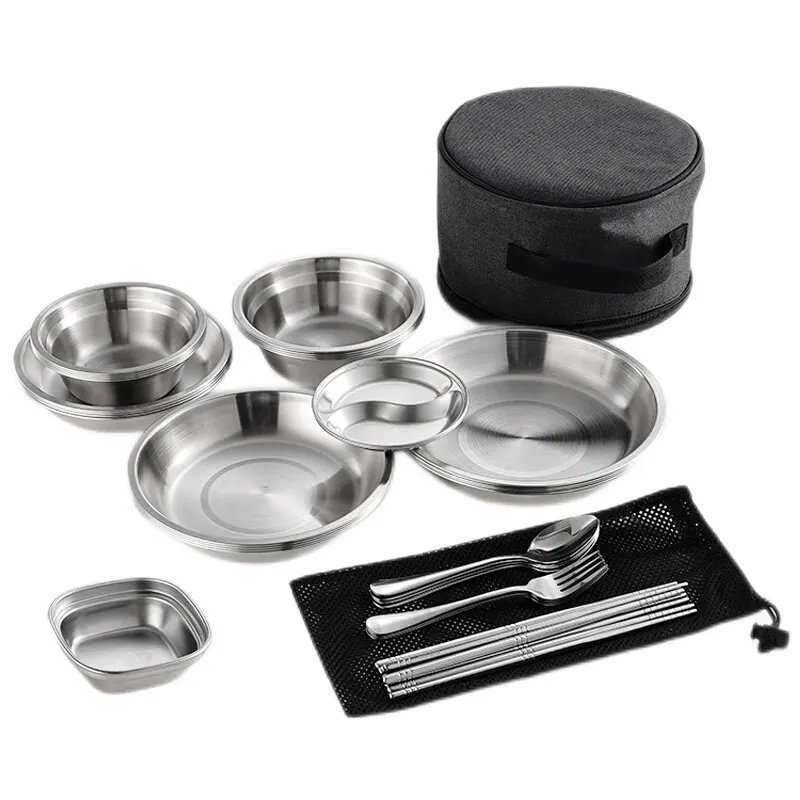 Portable Camping Utensils Set 36 Pcs Outdoor and Camping Picnic Camping Tray with Storage Bag