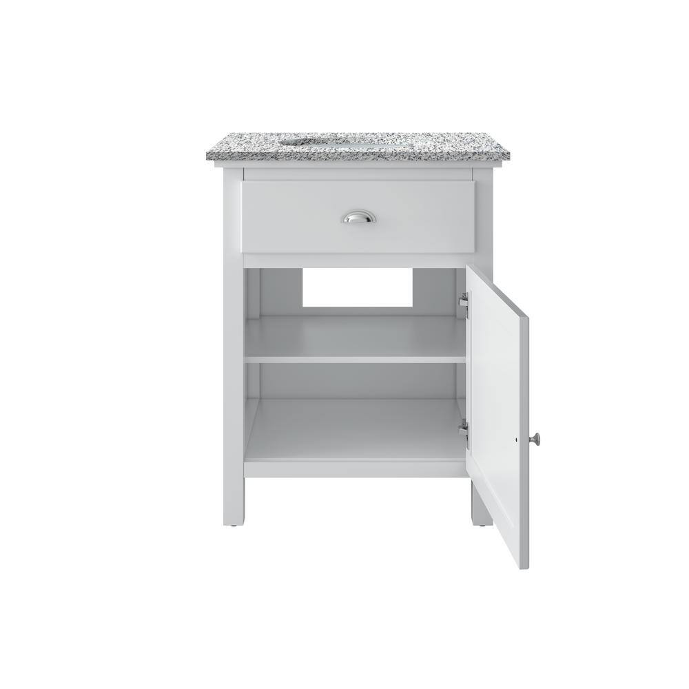 Home Decorators Collection Ridgemore 28 in. W x 22 in. D x 35 in. H Vanity in White with Granite Vanity Top in Grey with White Sink MD-V1762