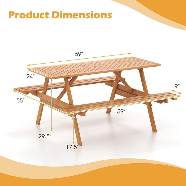 Gymax 6 Person Picnic Table Set w/ Table 2 Builtin Benches 2''