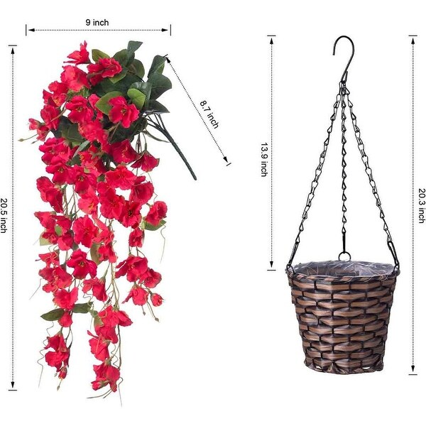 Artificial Faux Hanging Flowers Plants Baskets for Spring Outdoor Outside Decoration，Fake White Silk Long Stems Vines Hibiscus