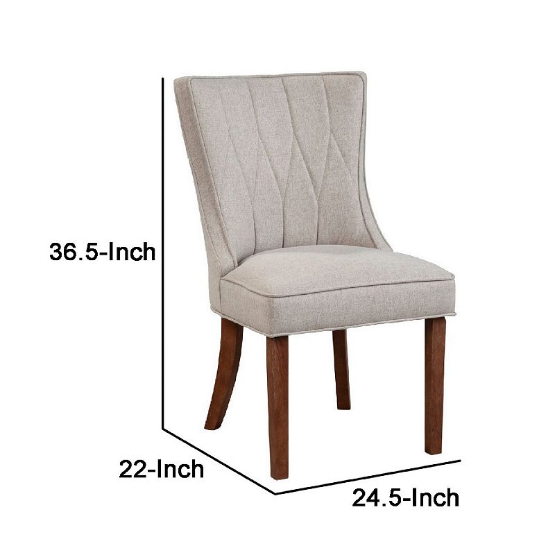 Paige 25 Inch Dining Side Chair， Fabric Upholstery， Set of 2， Beige， Brown