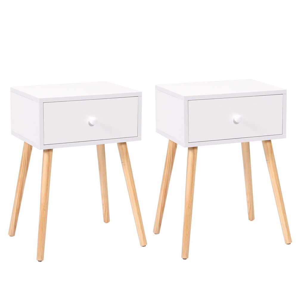 Solid Wood Nightstand with Drawer Set of 2