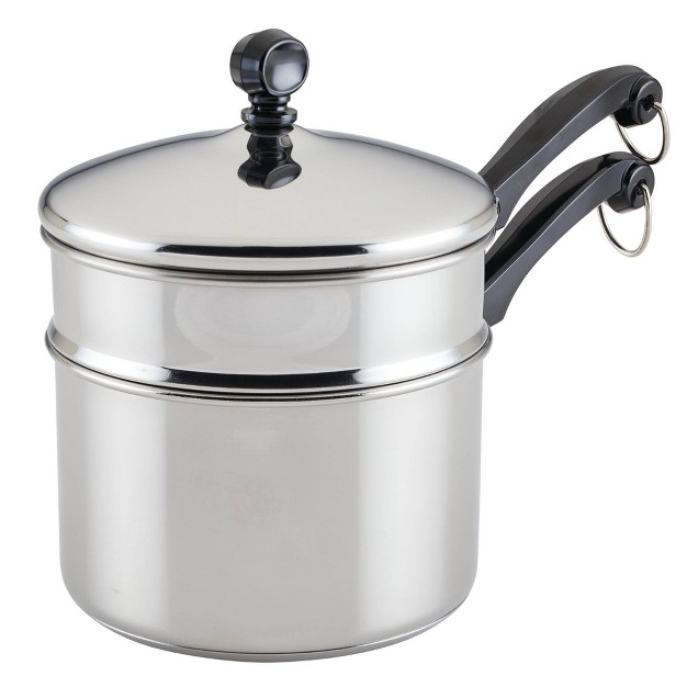 Farberware Classic Series 2qt Stainless Steel Double Boiler And Saucepan With Lid Silver