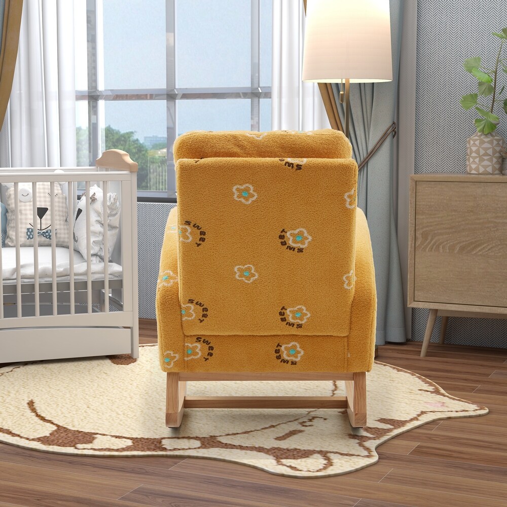 Modern Rocking Chair for Nursery  Mid Century Accent Rocker Armchair With Side Pocket  Upholstered High Back