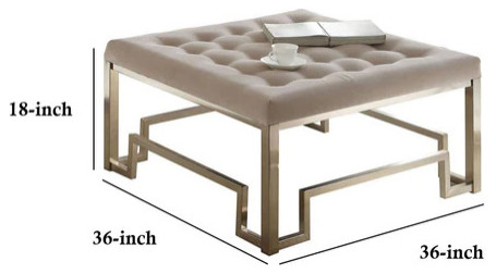 Benzara BM186972 Modern Square Shaped Wood  ampMetal Cocktail Ottoman  Gold/Beige   Contemporary   Footstools And Ottomans   by Benzara  Woodland Imprts  The Urban Port  Houzz