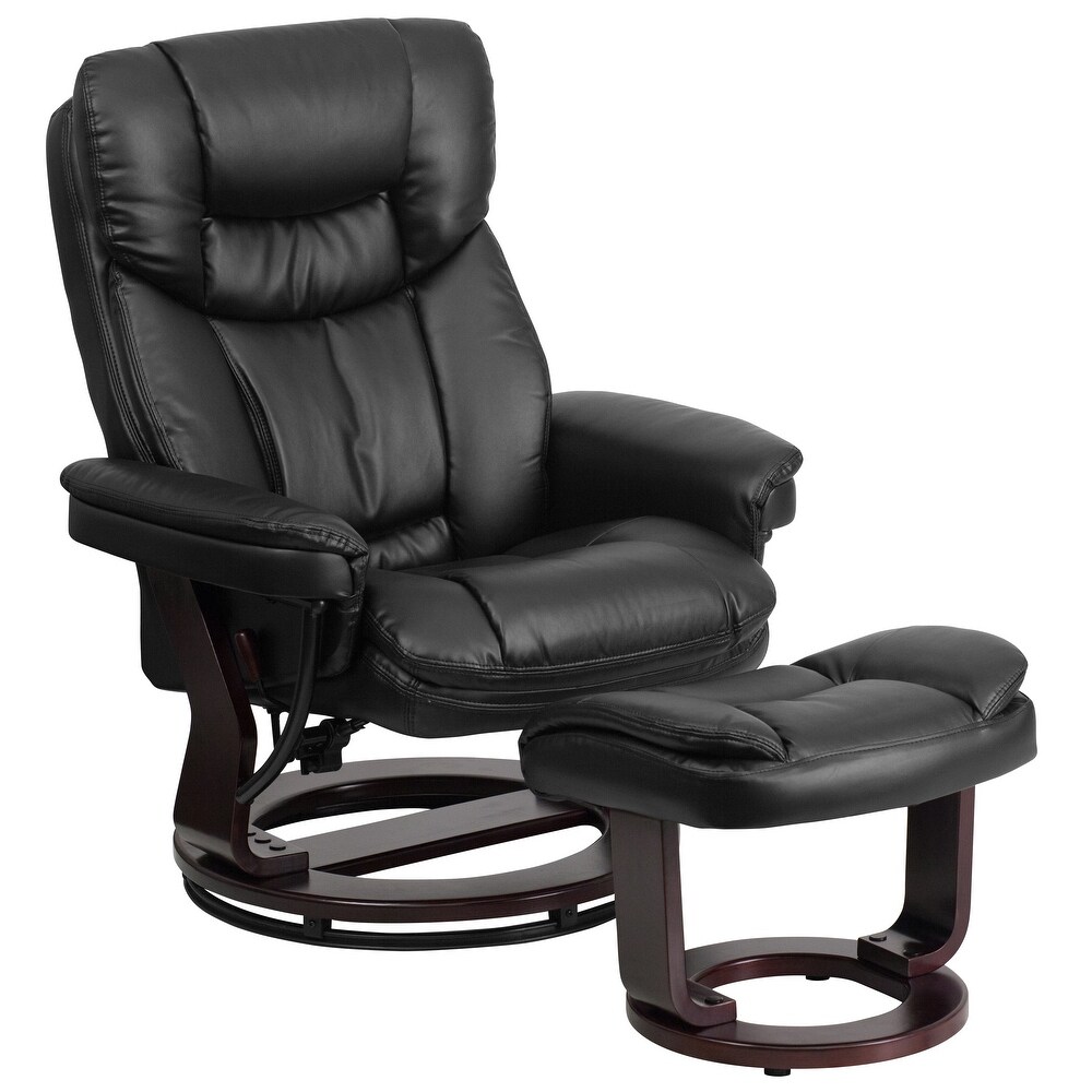 Contemporary Multi Position Recliner and Curved Ottoman with Swivel Base