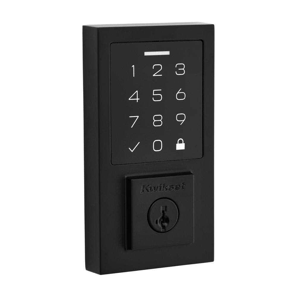 Kwikset SmartCode 270 Contemporary Matte Black Touchpad Single Cylinder Electronic Deadbolt Featuring SmartKey Security 9270CNT514SMTRB