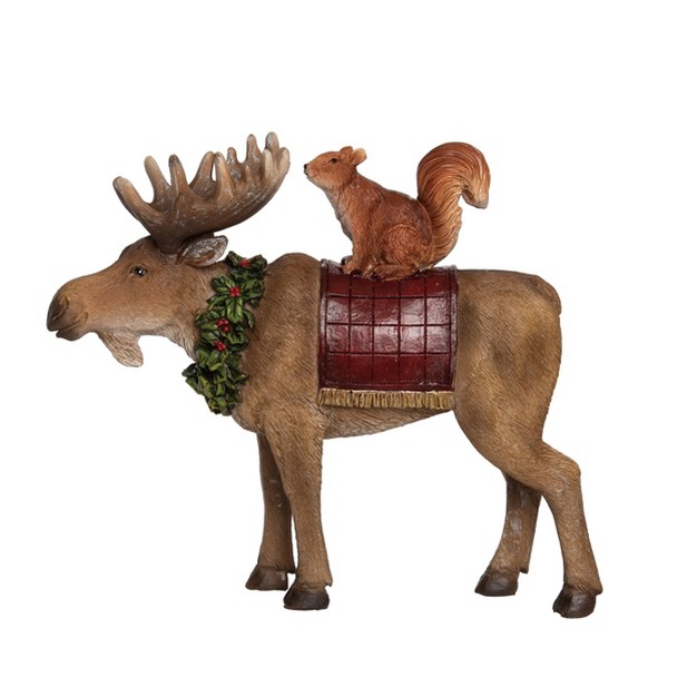 Transpac Resin 5 5 In Green Christmas Moose And Critter Figurine