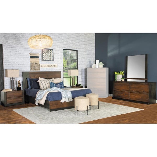 Wood Eastern King Bedroom Set in Black and Walnut - - 36135789