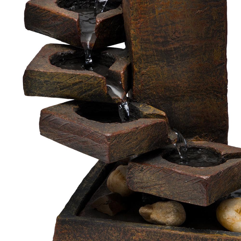 Alpine Corporation 11 in. Tall Indoor/Outdoor Zen Tabletop Tiered Stone Water Fountain with Mini Plant Holder TT8000