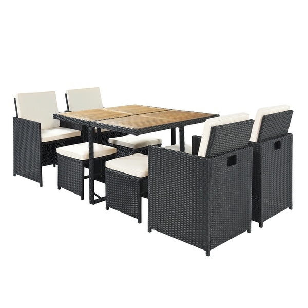 AllWeather PE Wicker Dining Table Set with Wood Tabletop for 8