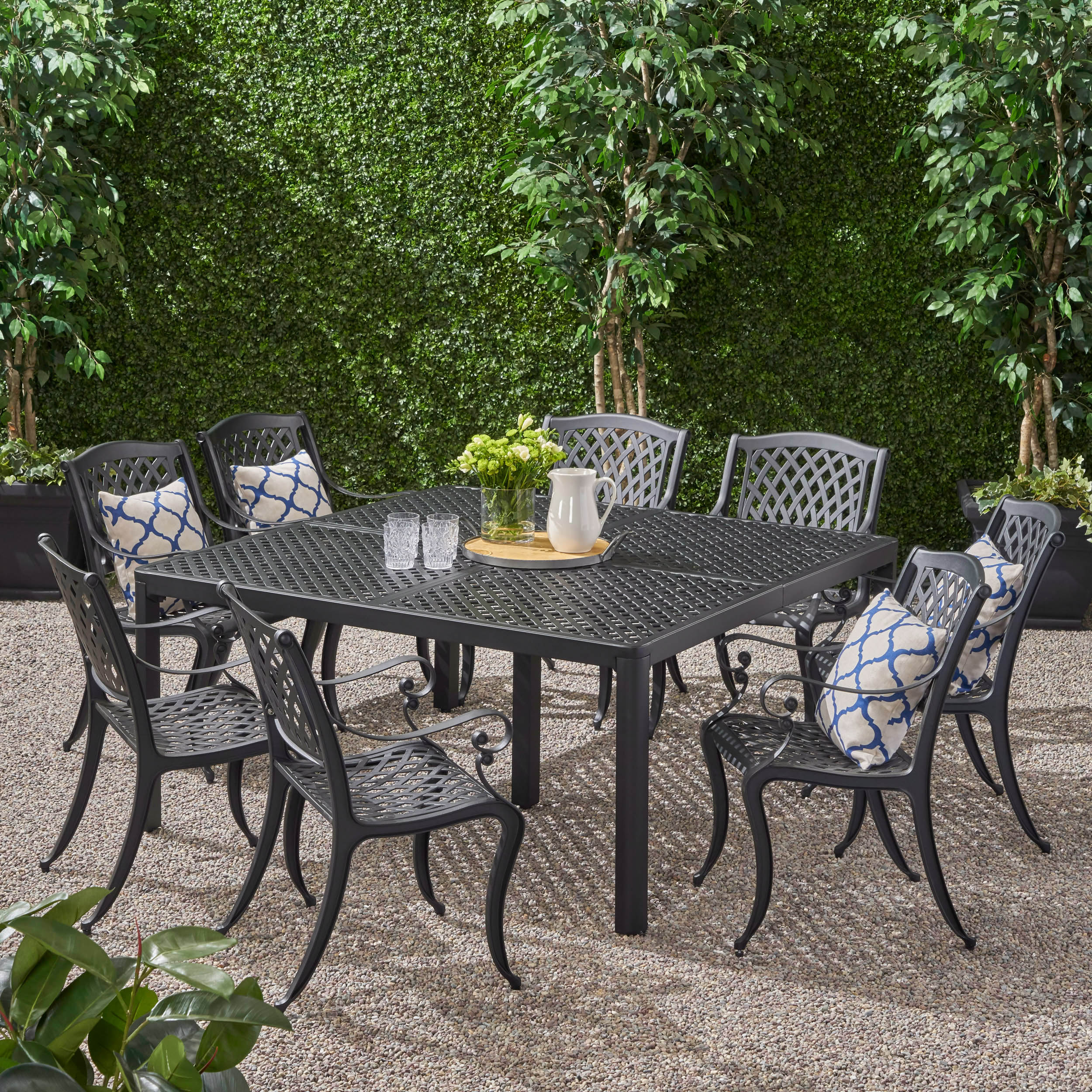 Freda Outdoor Aluminum 8 Seater Dining Set