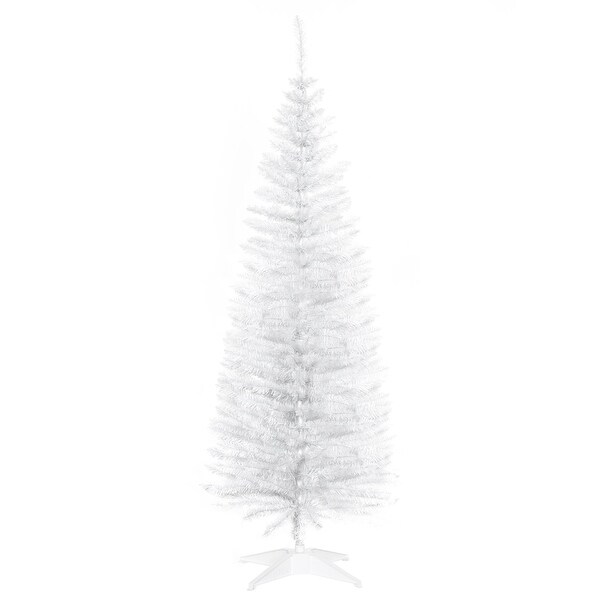 HOMCOM 5' Unlit Artificial Pencil Christmas Tree，Slim Xmas Tree with Foldable Metal Stand