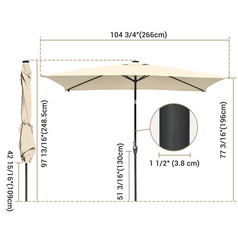 Yescom 10'X6.5' Solar Rectangle Outdoor Tilt Patio Umbrella Multiple Colors