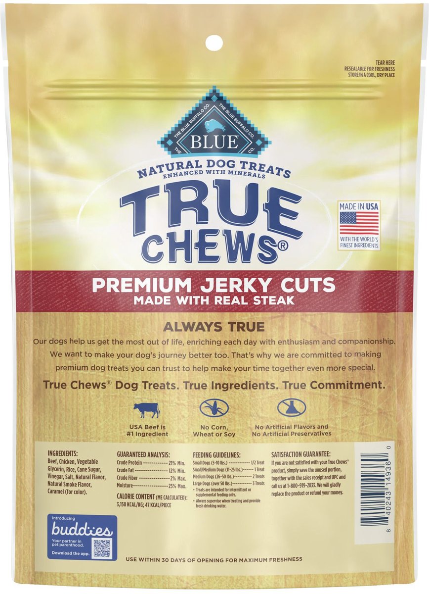 Blue Buffalo True Chews Premium Jerky Cuts Natural Steak Dog Treats