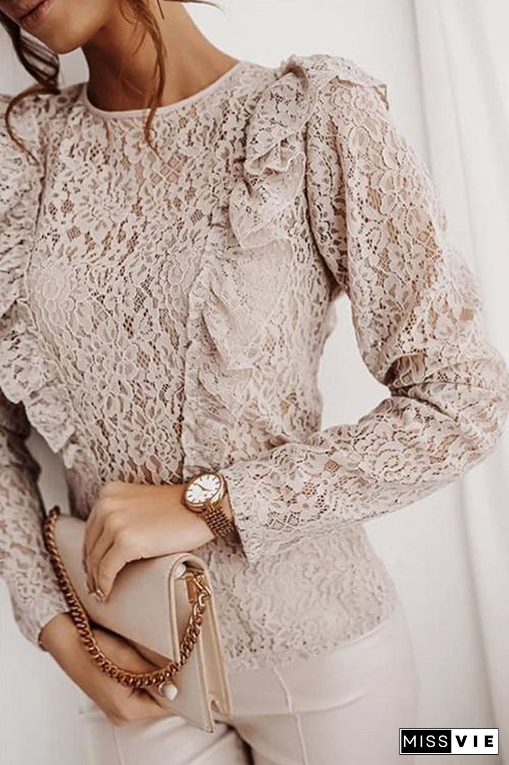 Lace Backless Long Sleeve T Shirt