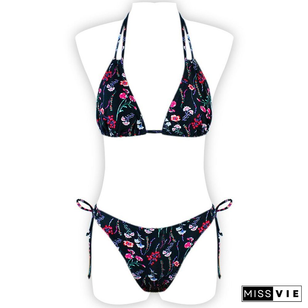 New Multi-color Printed Neck Strap Halter Sexy Split Bikini Swimsuit Ladies 2-piece Swimsuit Swimming Suit For Women Bikini Set