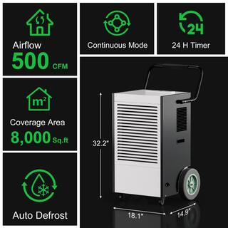 Runesay 225 pt. 8000 sq.ft. Industrial Commercial Dehumidifier in. Blacks with Handles and Wheels for Large Space DHOX90L7134