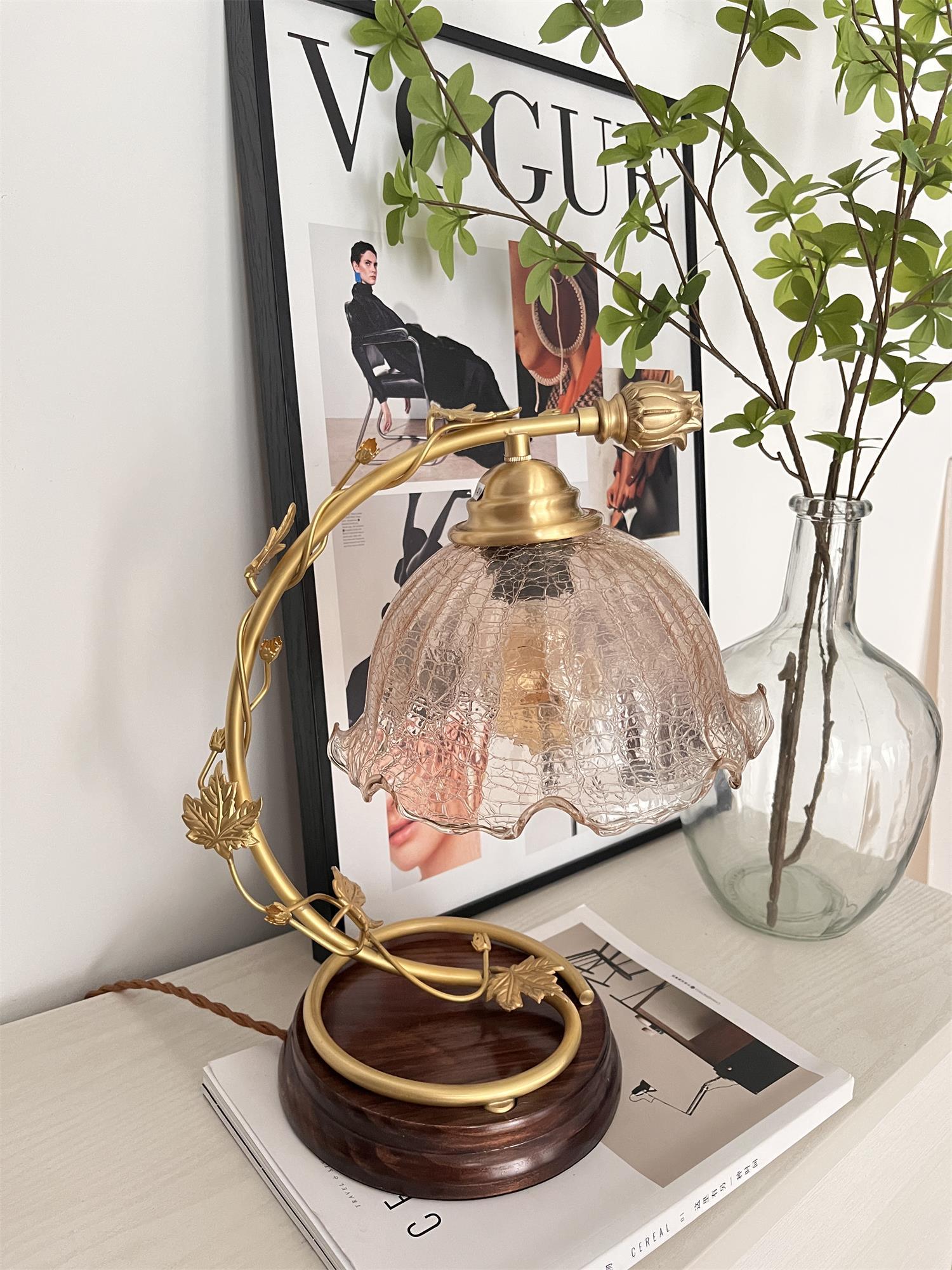 Cracked Glass Brass Table Lamp