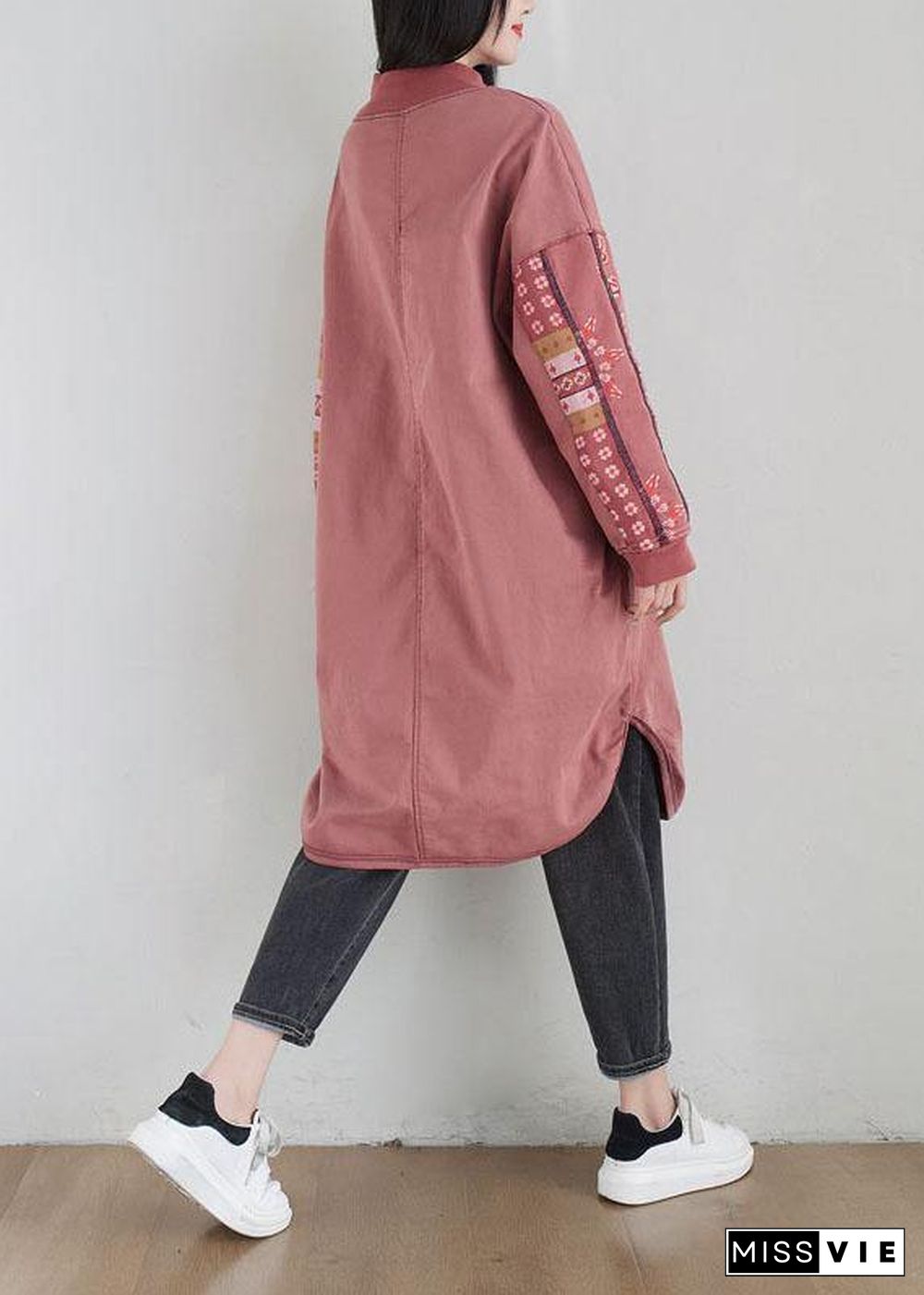 New Pink Patchwork Side Open Fall Dress Sweatshirts